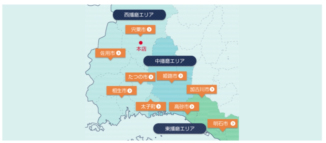 西兵庫信用金庫の営業地区MAP