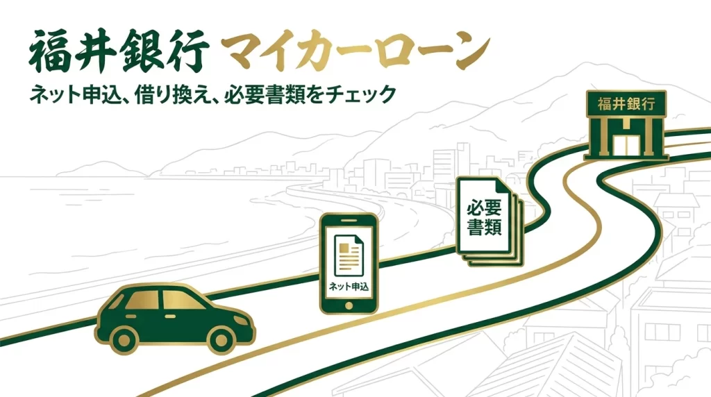 福井銀行マイカーローン カットビくんのネット完結と借換確認を示すアイキャッチ画像
