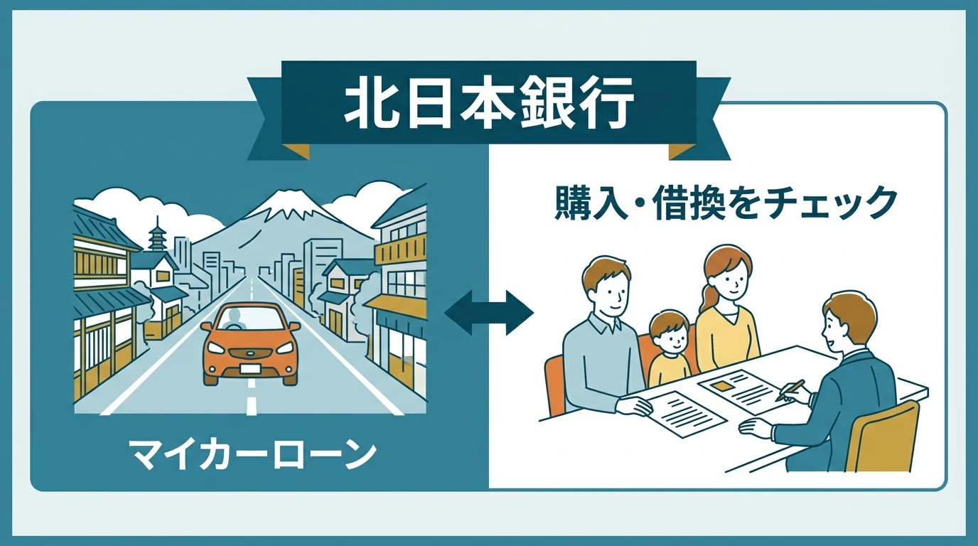 北日本銀行マイカーローンの特徴を示す図解アイキャッチ