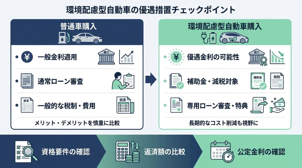 埼玉りそな銀行マイカーローンで環境対応車優遇を確認するポイントの図解