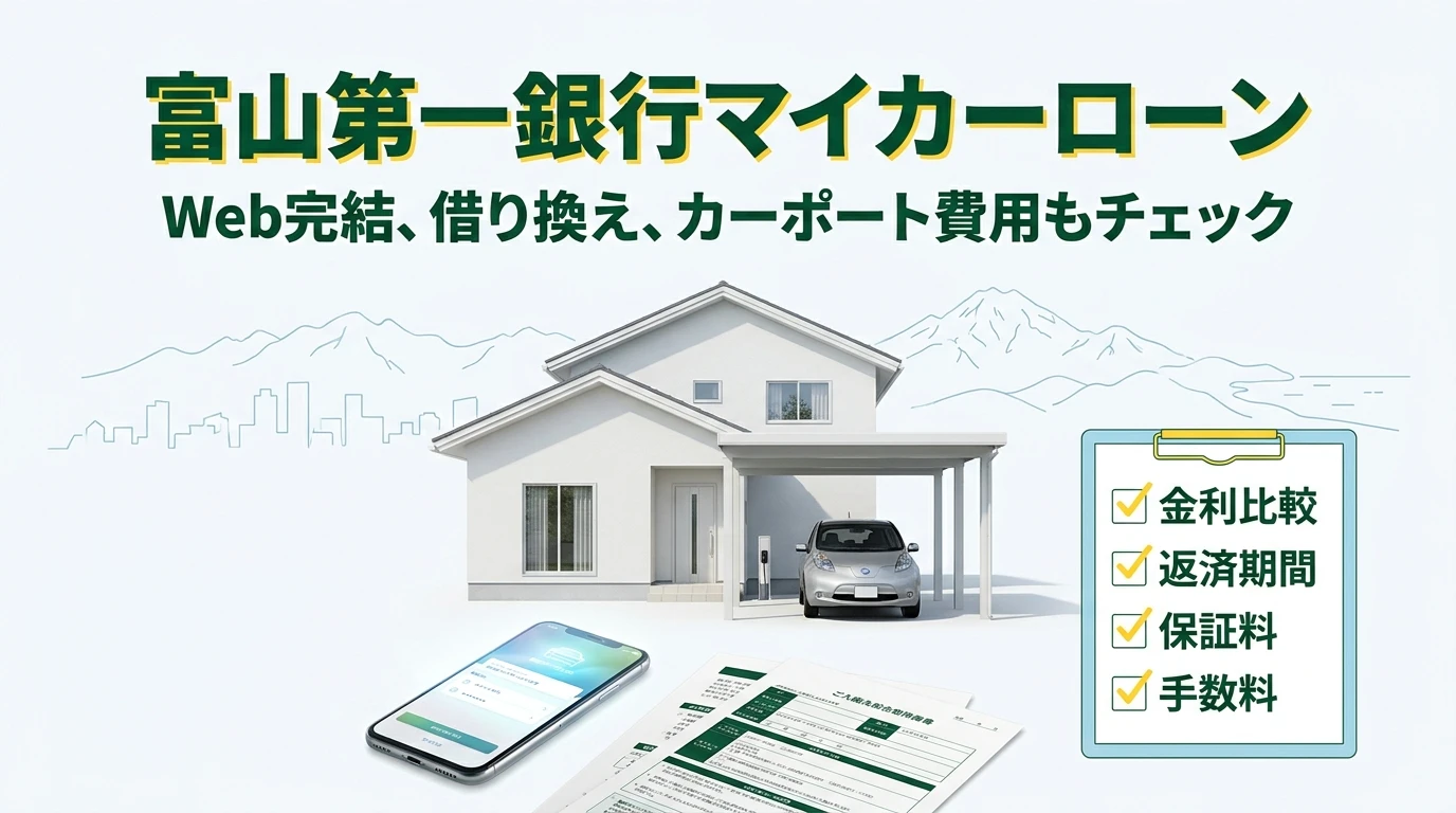 富山第一銀行マイカーローンのウェブ完結とカーポート費用対応を示すアイキャッチ画像