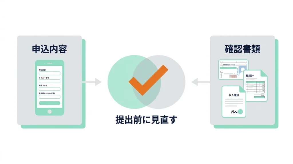 朝日信用金庫マイカーローンの申込内容と確認書類を照合する最終チェック図解