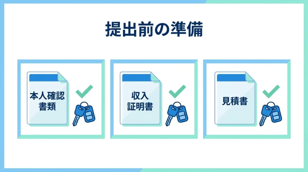 東京ベイ信用金庫カーライフプランの申込み前に必要な書類を整理する図解