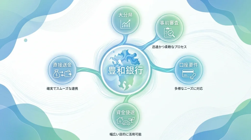 豊和銀行オートローンと大分銀行などを比較する観点を示した図解