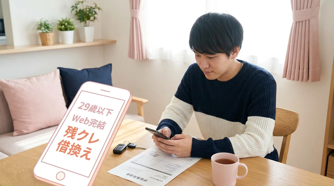 スマートフォンでマイカーローンの年齢条件とWeb手続きを確認する利用者