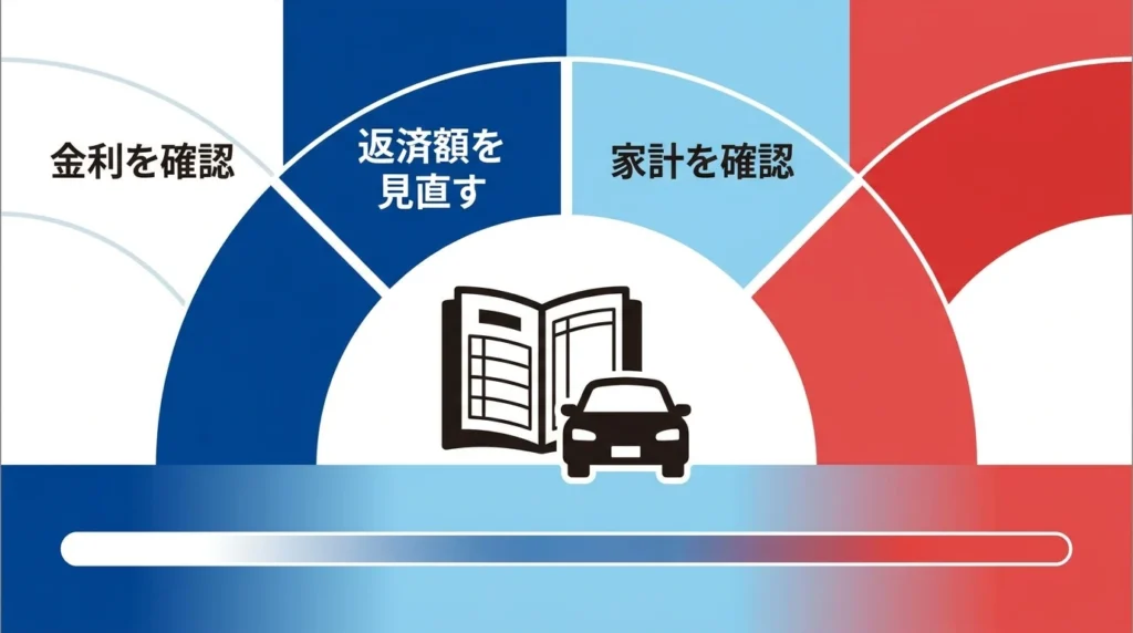 城南信用金庫マイカーローンの変動金利で返済計画を見直すポイントを示す図解