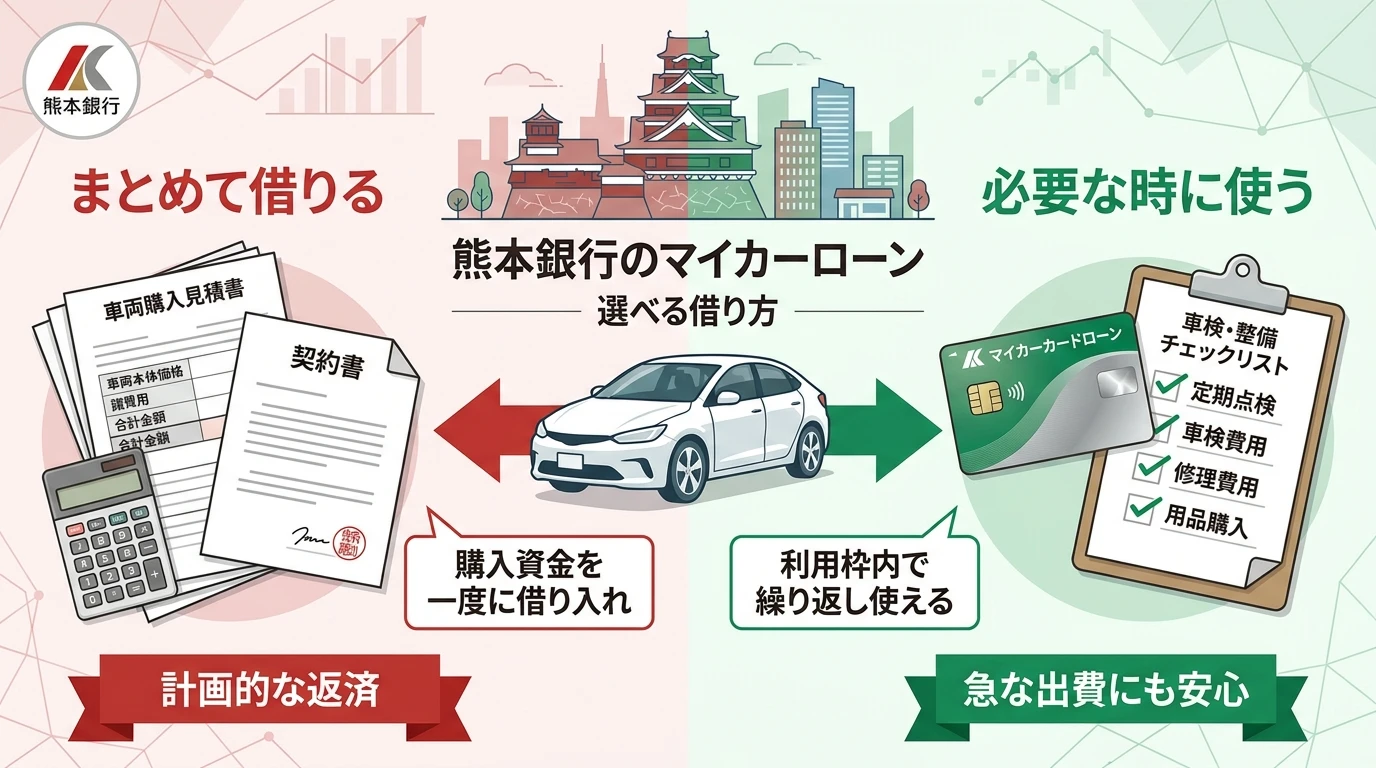熊本銀行マイカーローンの証書貸付タイプとカードローンタイプの違いを確認する図解