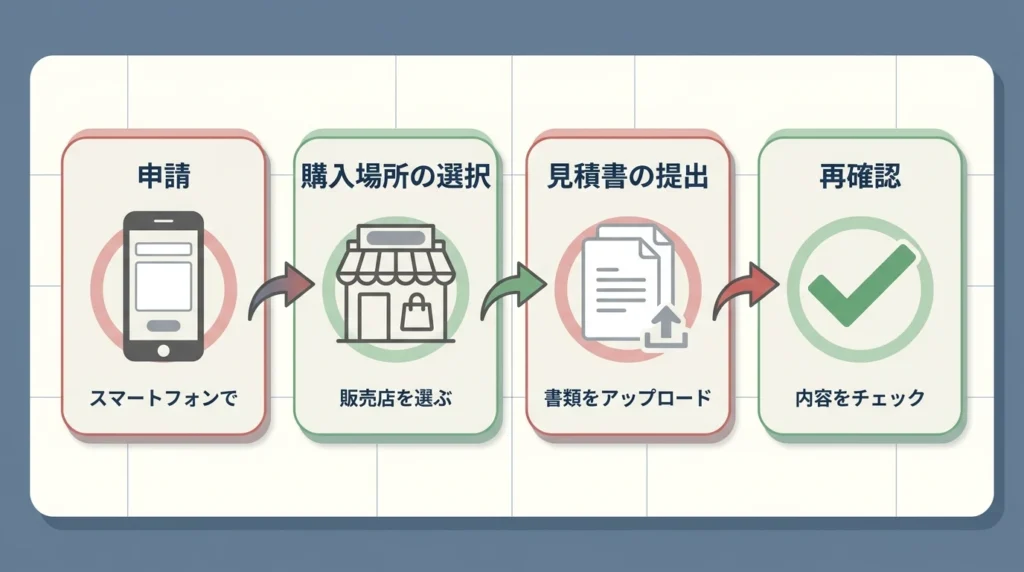 支払先未定で申込み、購入先確定後に再審査確認が必要になる流れを示した図解
