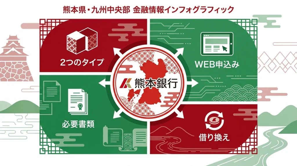 熊本銀行マイカーローンと肥後銀行などを比較する観点を示した図解