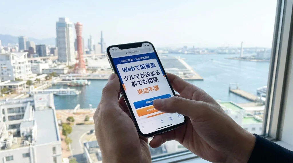 みなと銀行マイカーローンを車が決まる前にWebで仮審査するイメージ