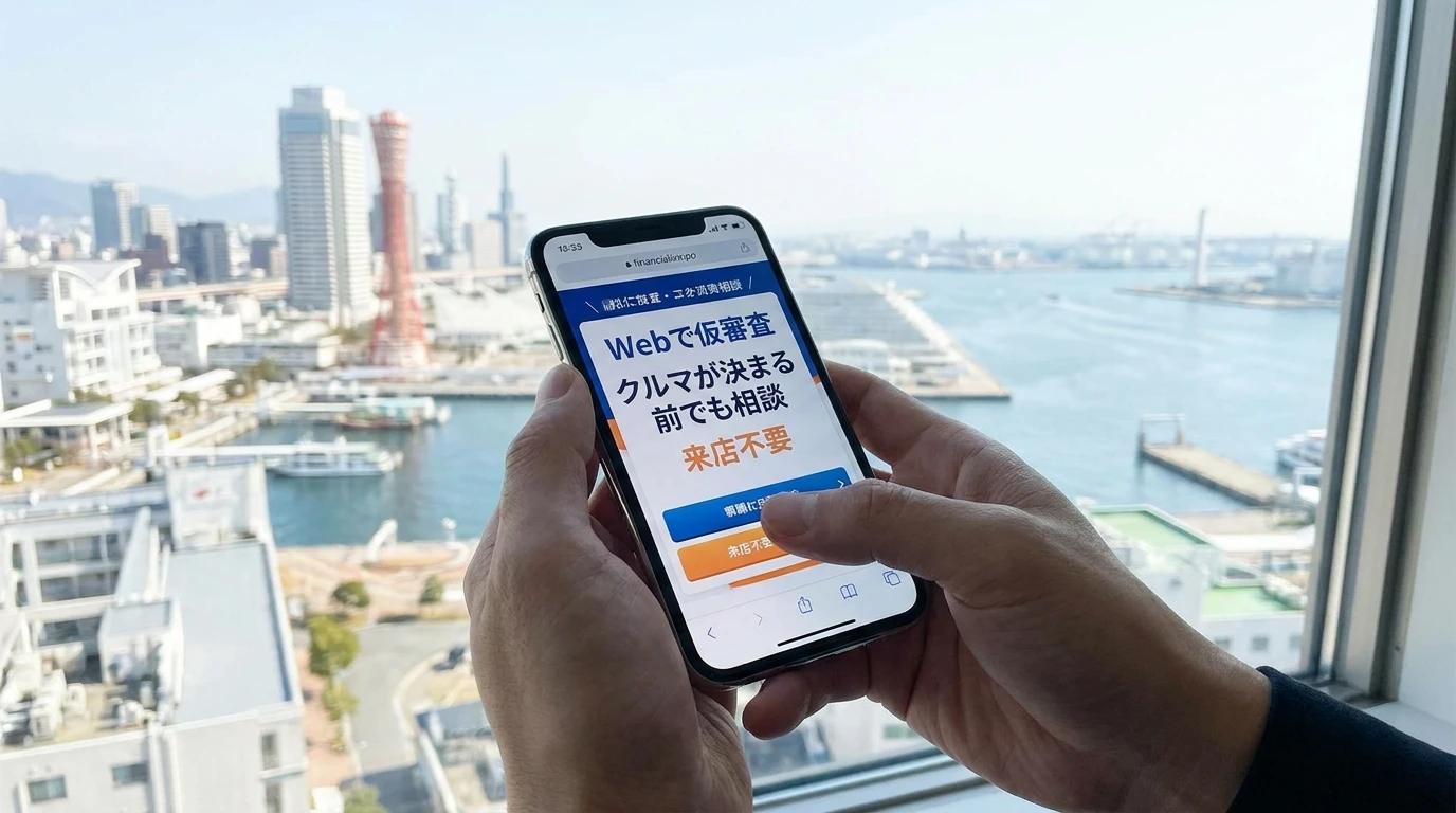 みなと銀行マイカーローンを車が決まる前にWebで仮審査するイメージ