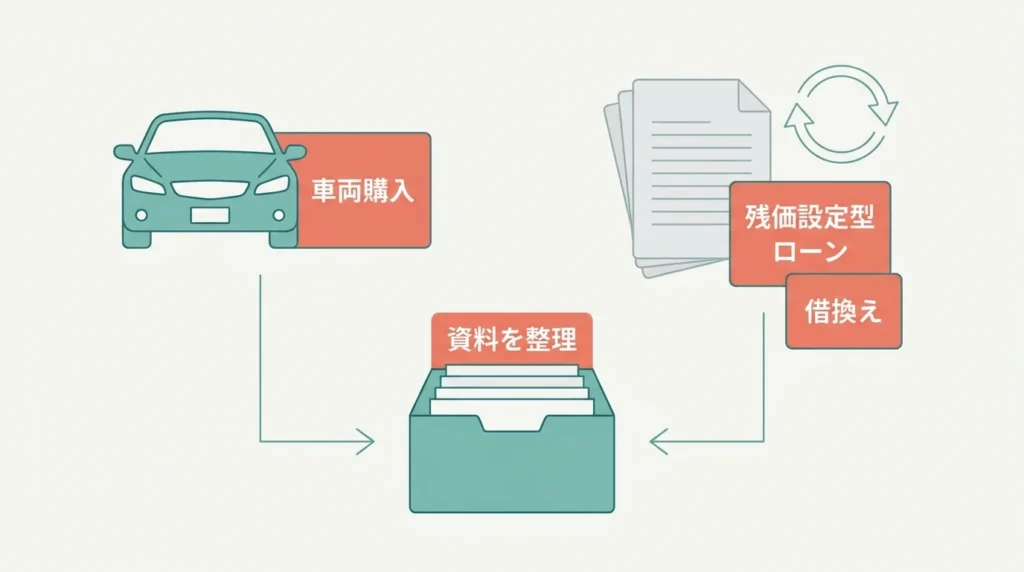 車両購入と残価設定型ローンの借換えを整理する図解