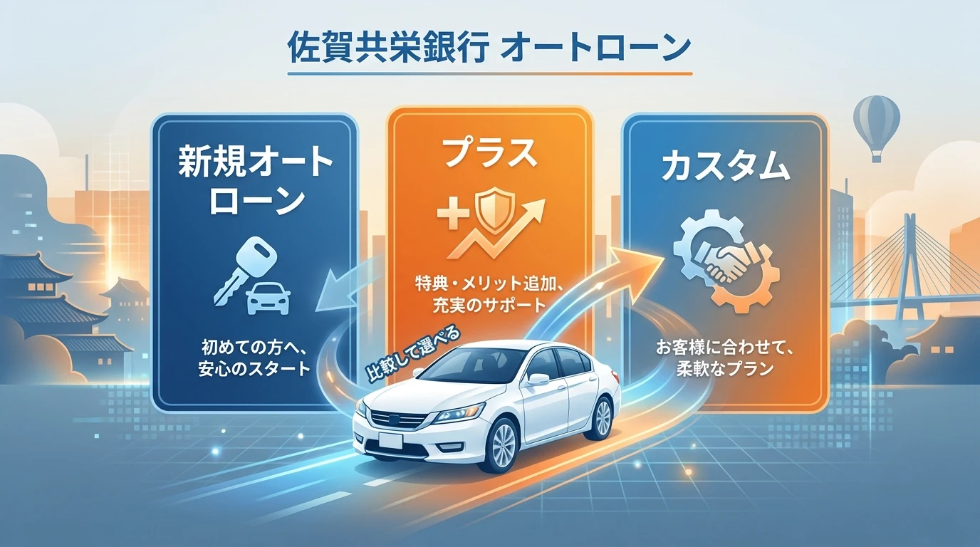 佐賀共栄銀行オートローンの三つの商品と借換え条件の違いを確認するための図解