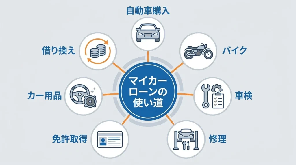 車購入以外の使いみちも確認するマイカーローン図解