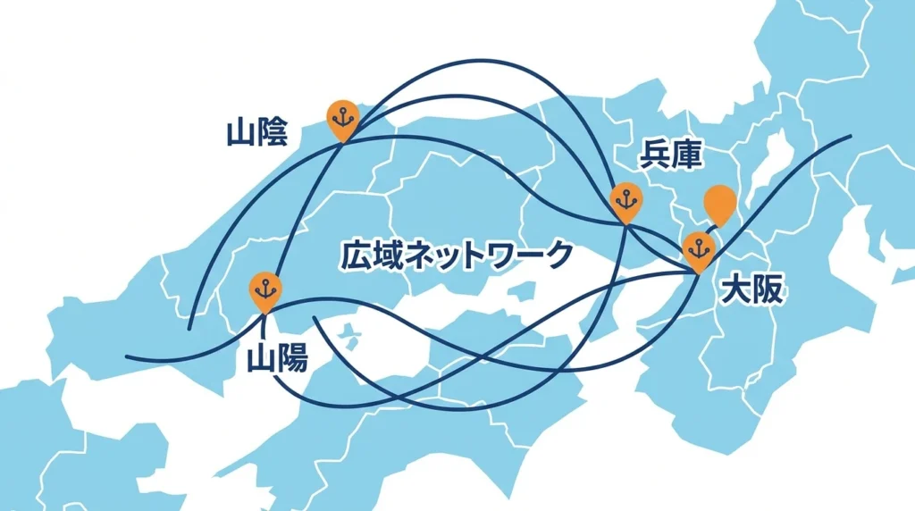 山陰合同銀行の広域店舗ネットワークを確認する地図風イメージ