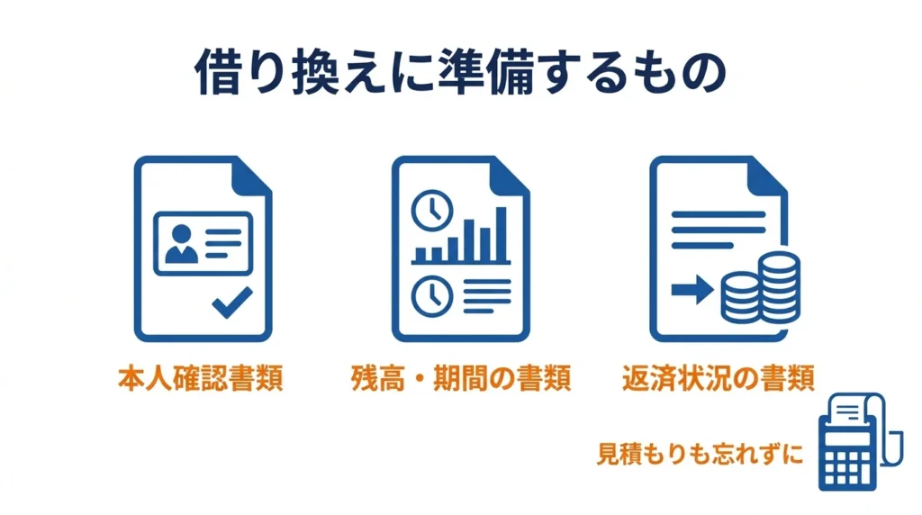マイカーローン借換え時に準備する書類を示す図