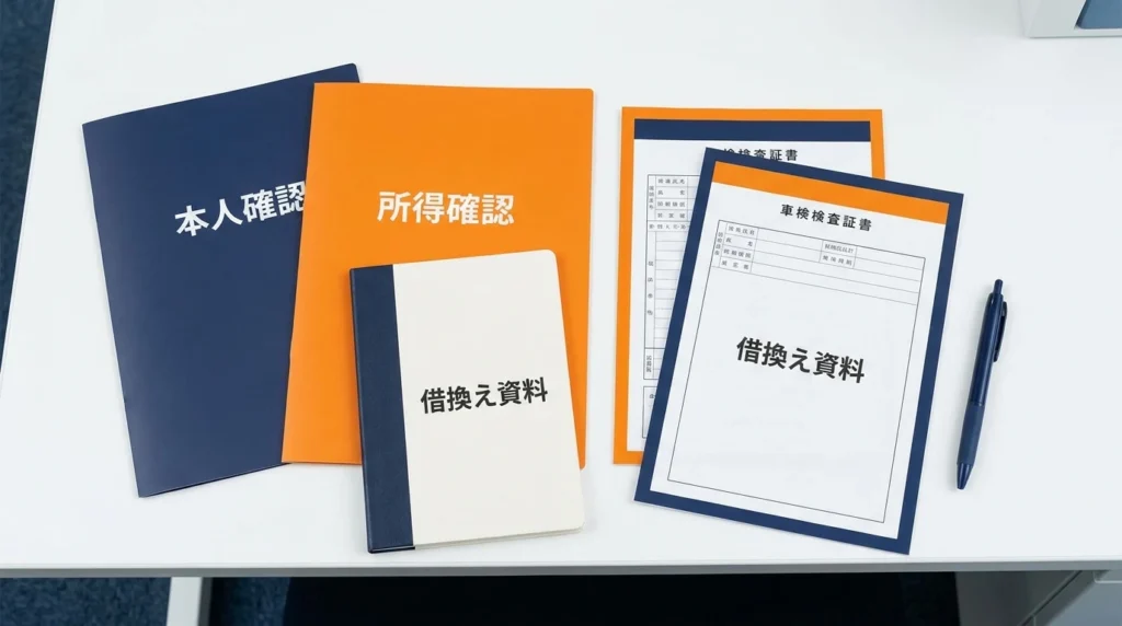 借換え資料と本人確認書類を確認するマイカーローン申込者