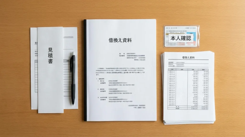 マイカーローン申込みに必要な見積書と運転免許証を確認する人