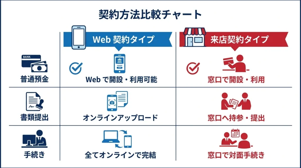 Web契約型と店頭契約型を比較する図解